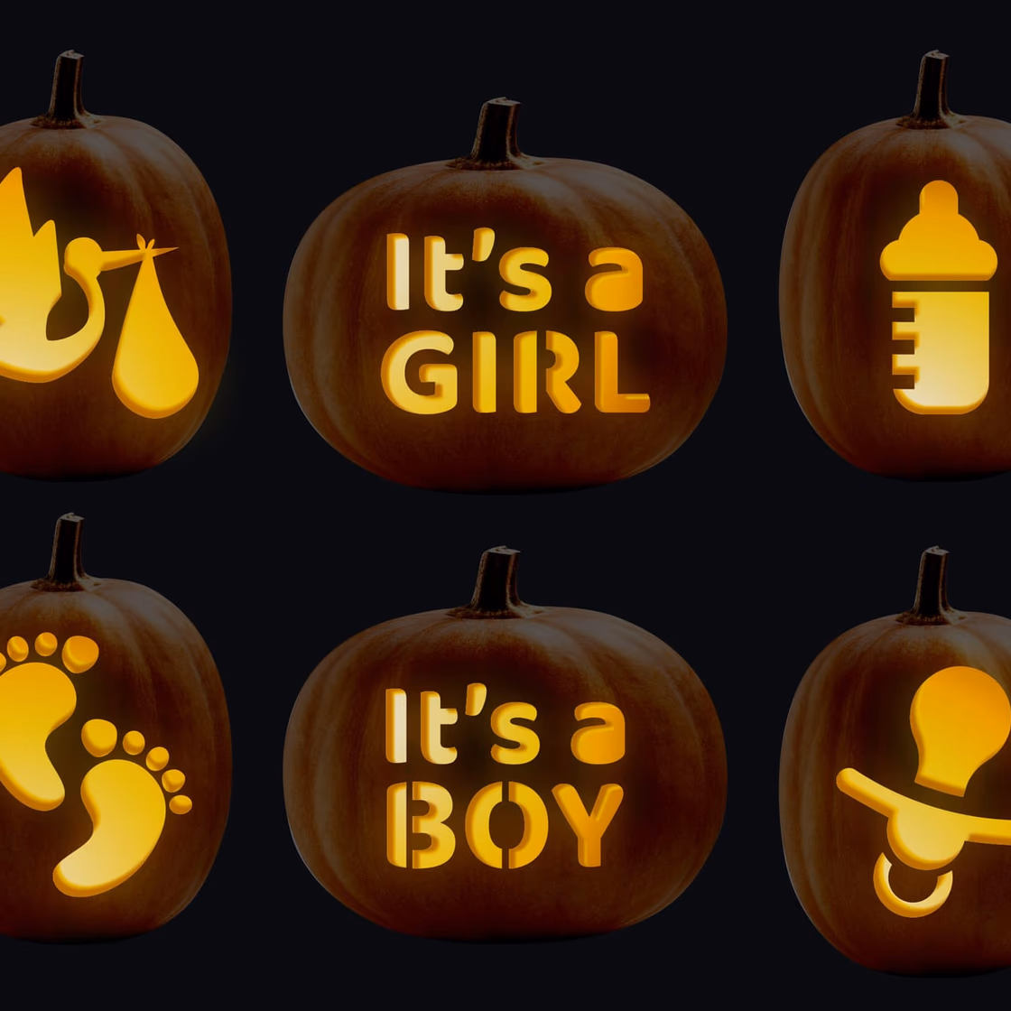 Baby Announcement pumpkin carving stencil, view 4