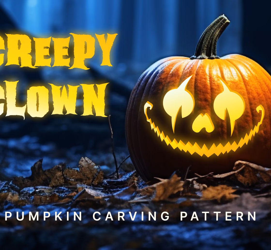 Creepy Clown pumpkin carving stencil, view 4