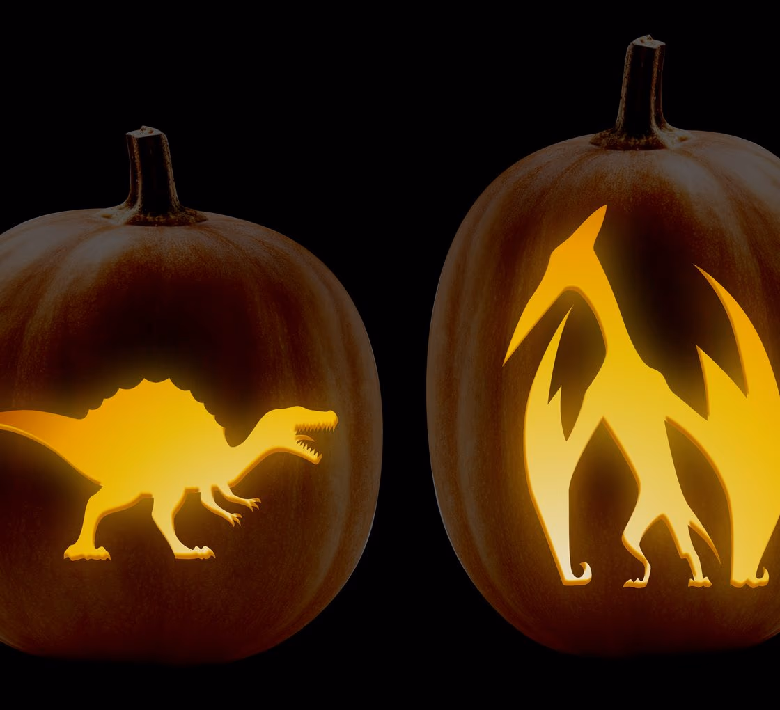 Dinosaur pumpkin carving stencil, view 2
