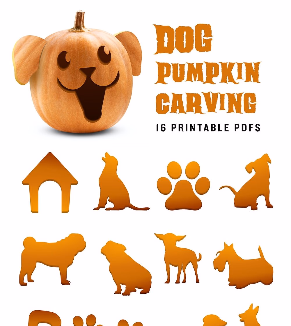 Dog pumpkin carving stencil