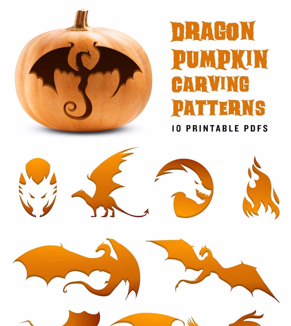 Dragon pumpkin carving stencil