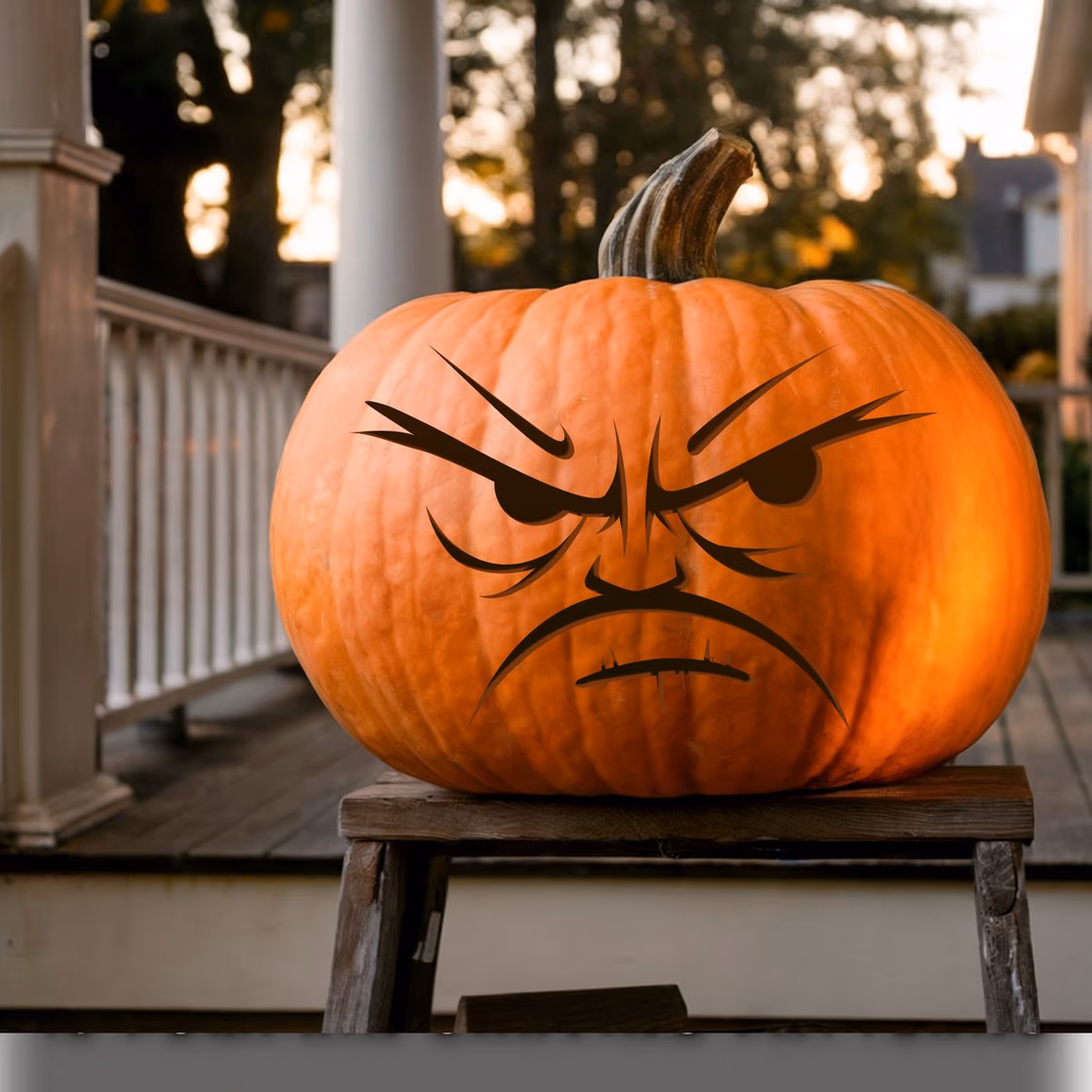 Grumpy Face pumpkin carving stencil, view 2
