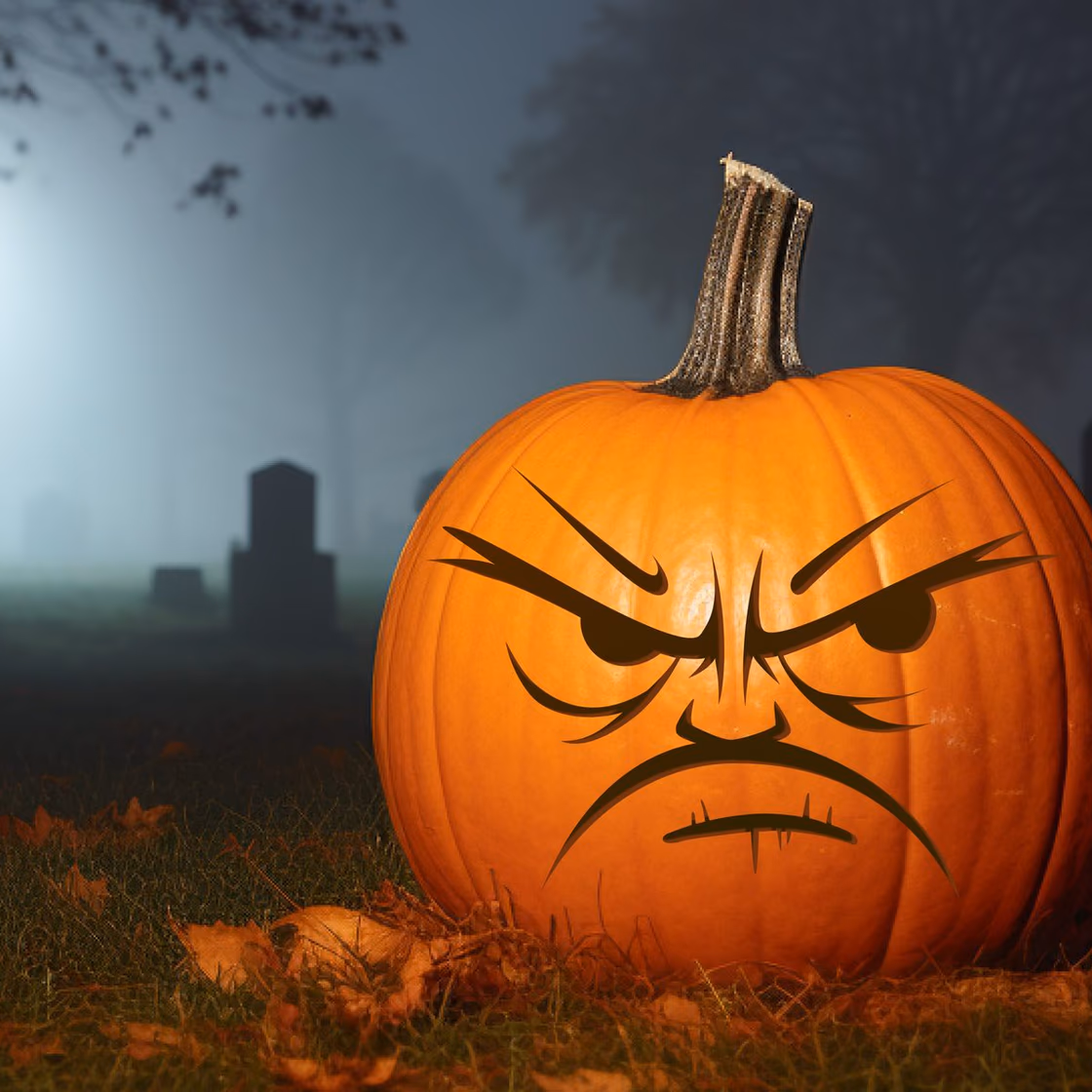 Grumpy Face pumpkin carving stencil, view 3