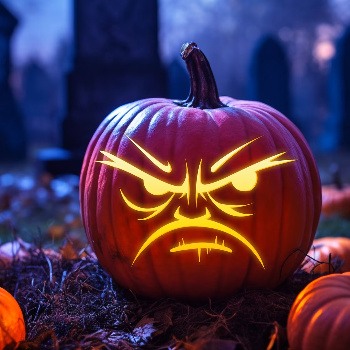 Grumpy Face pumpkin carving stencil, view 5