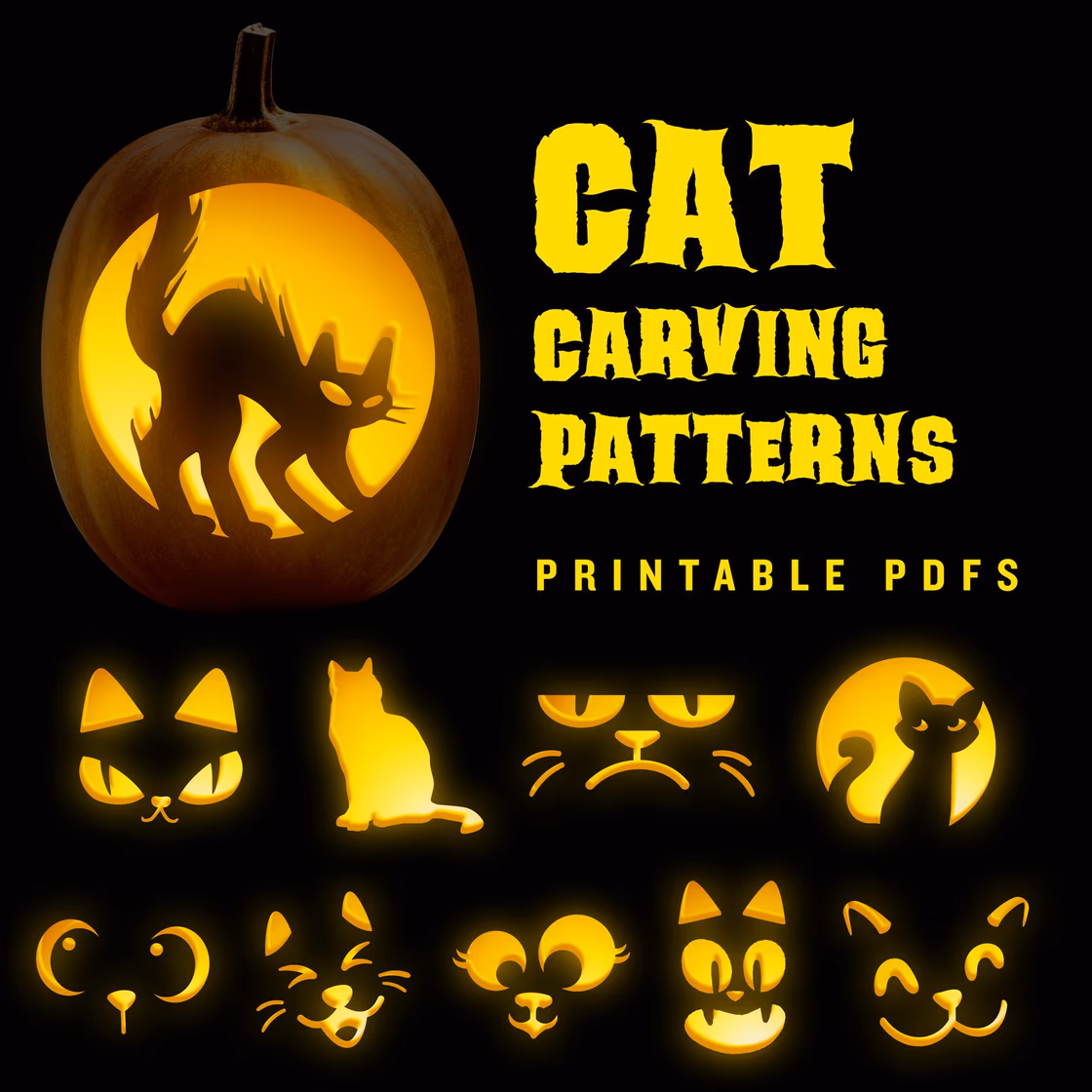 Halloween Cat pumpkin carving stencil, view 6