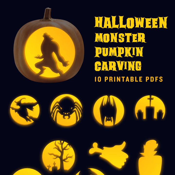 Halloween Monster pumpkin carving stencil