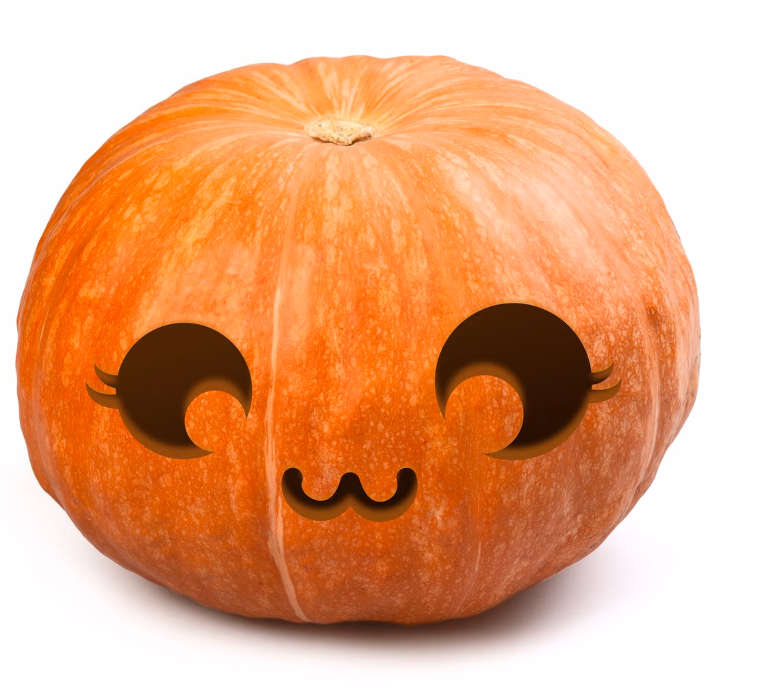 Kawaii pumpkin carving stencil, view 2