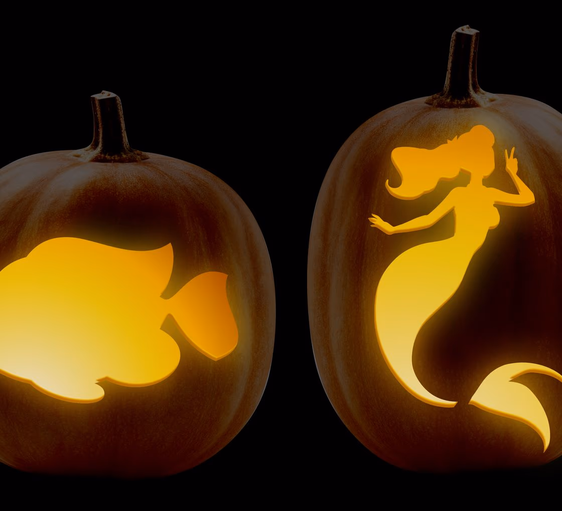 Mermaid pumpkin carving stencil, view 2