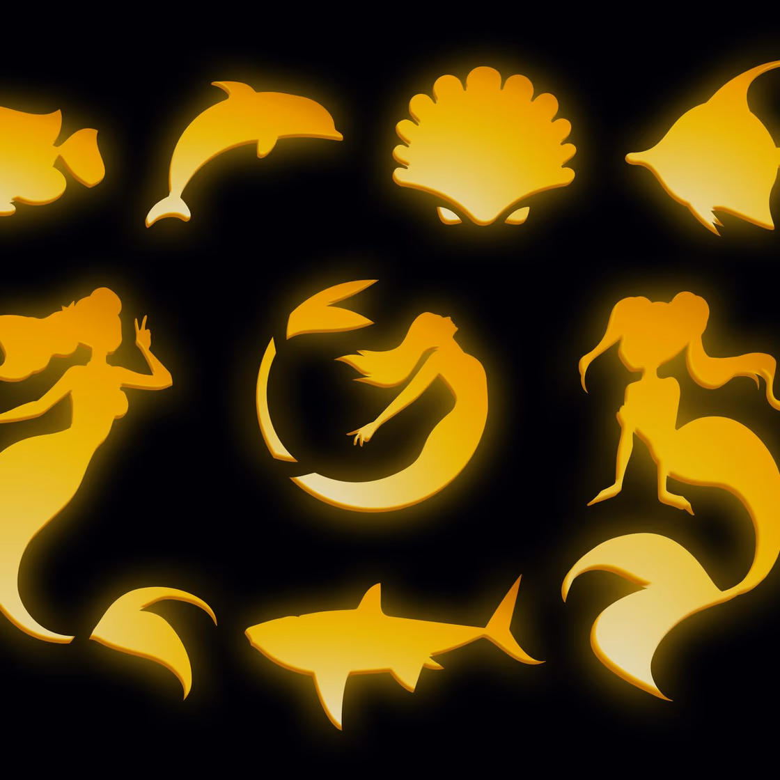 Mermaid pumpkin carving stencil, view 5