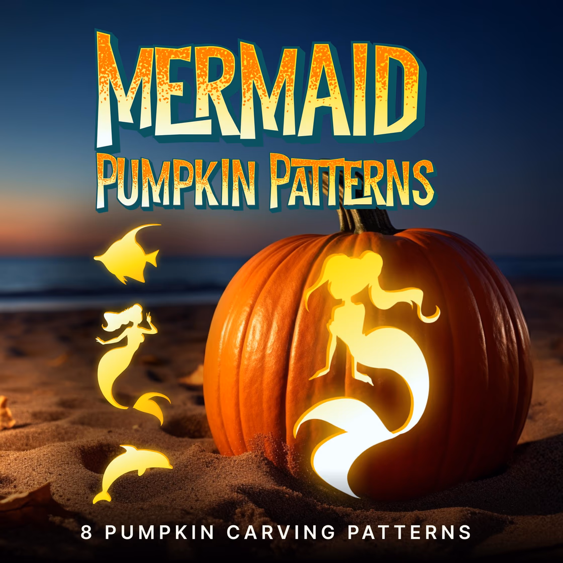 Mermaid pumpkin carving stencil