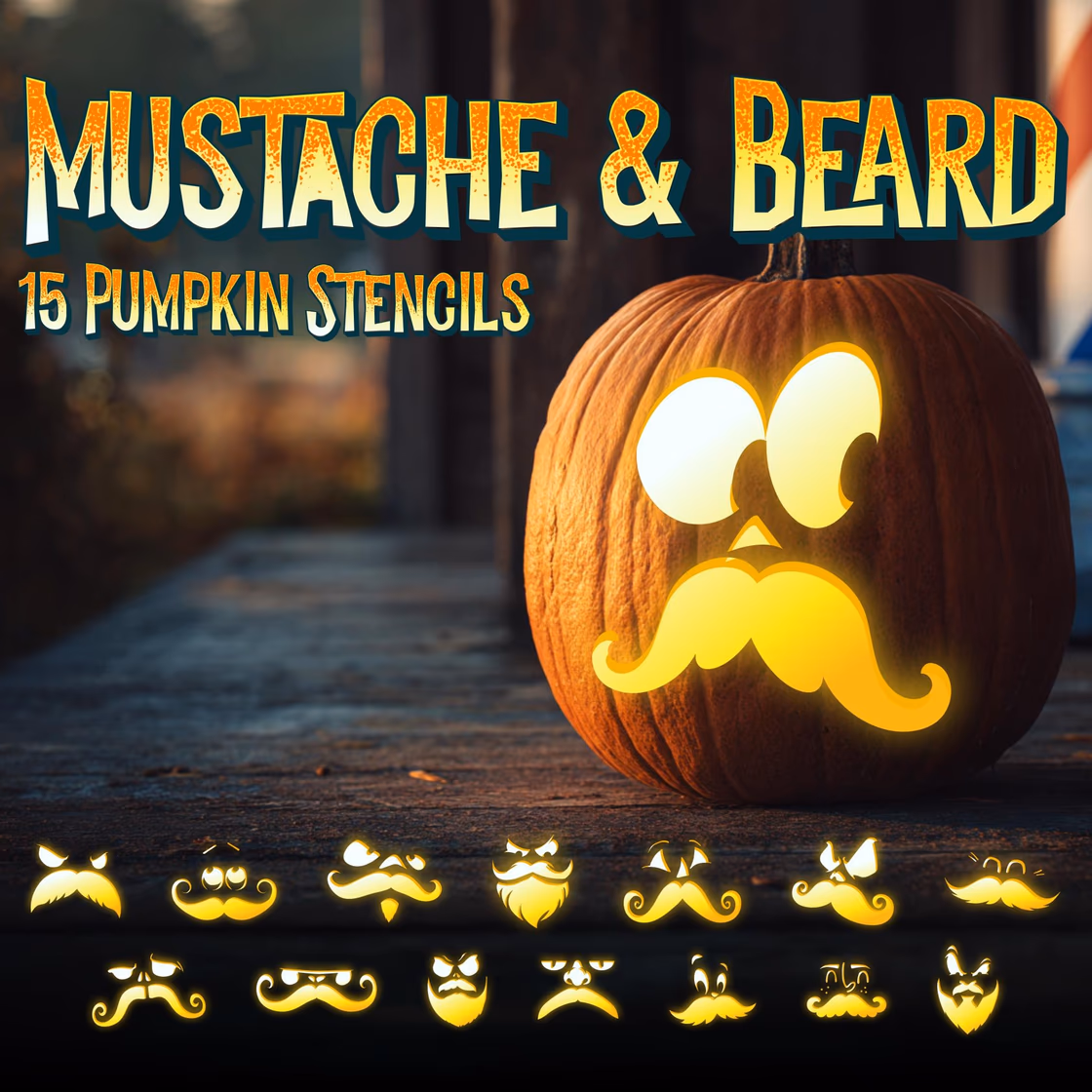 Mustache & Beard pumpkin carving stencil