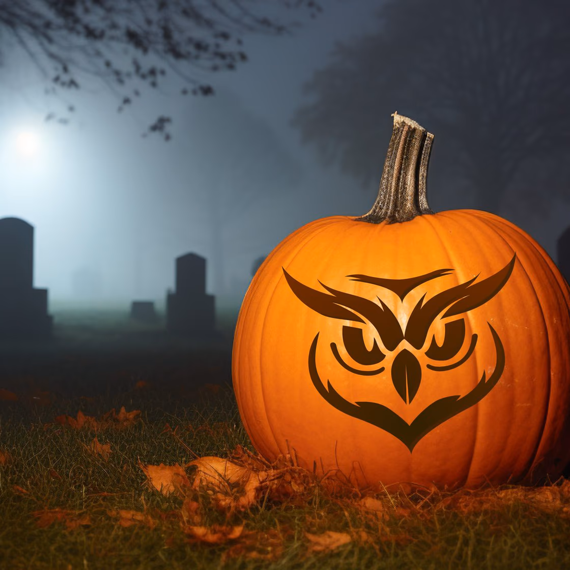 Owl pumpkin carving stencil, view 3