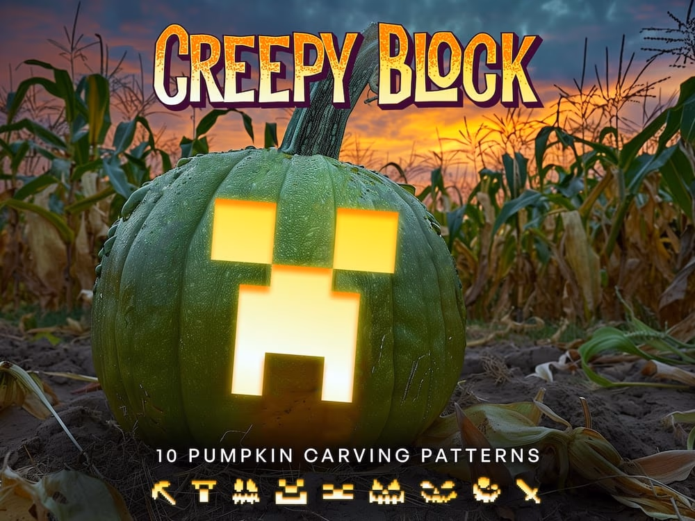 Creepy Block pumpkin carving stencil