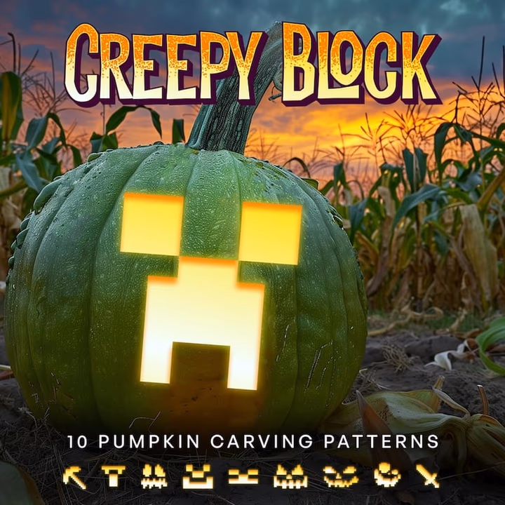 Creepy Block pumpkin carving stencil