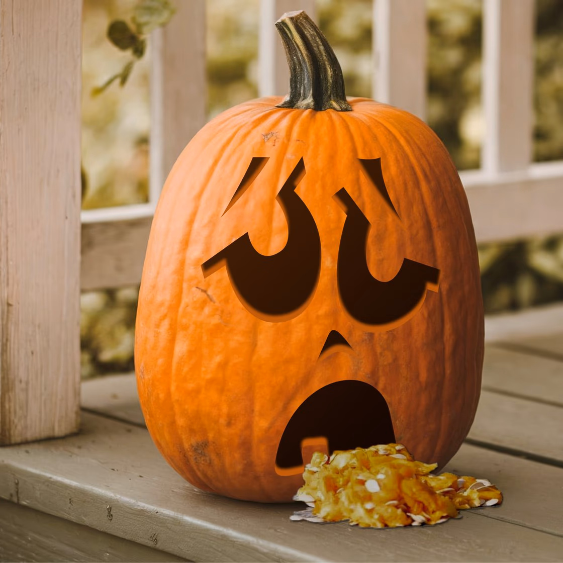 Puking pumpkin carving stencil, view 4