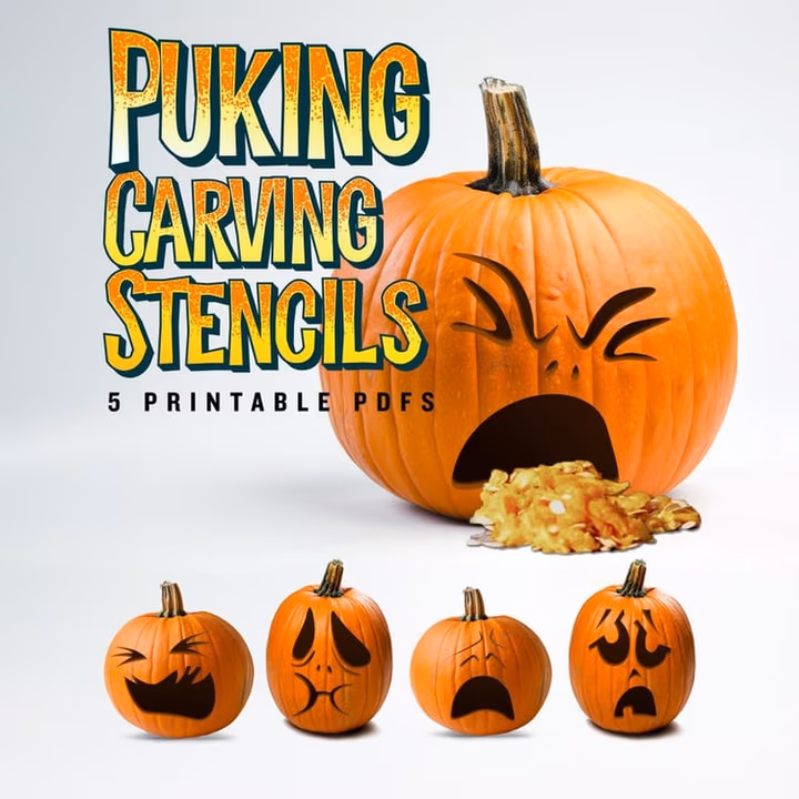 Puking pumpkin carving stencil