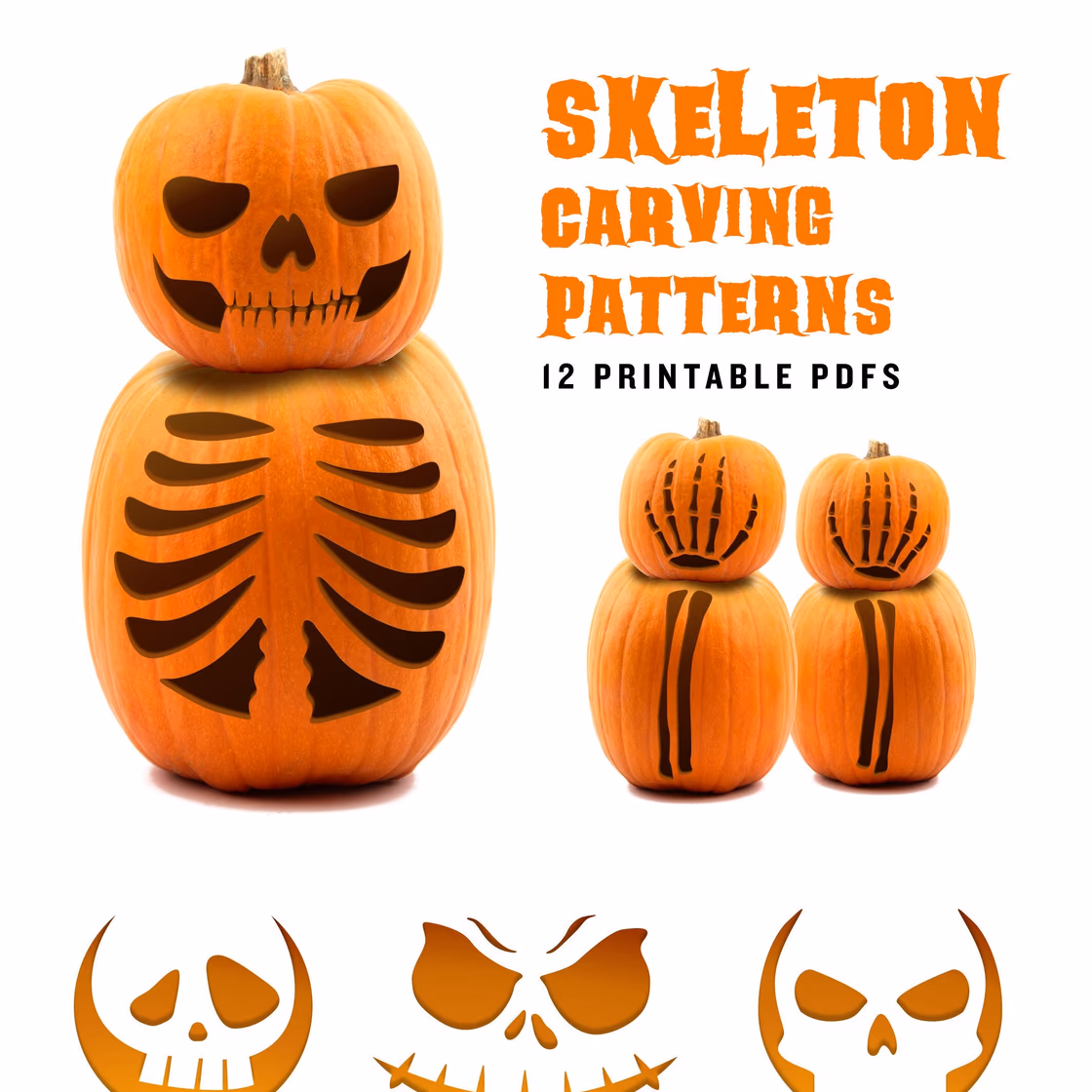 Skeleton pumpkin carving stencil