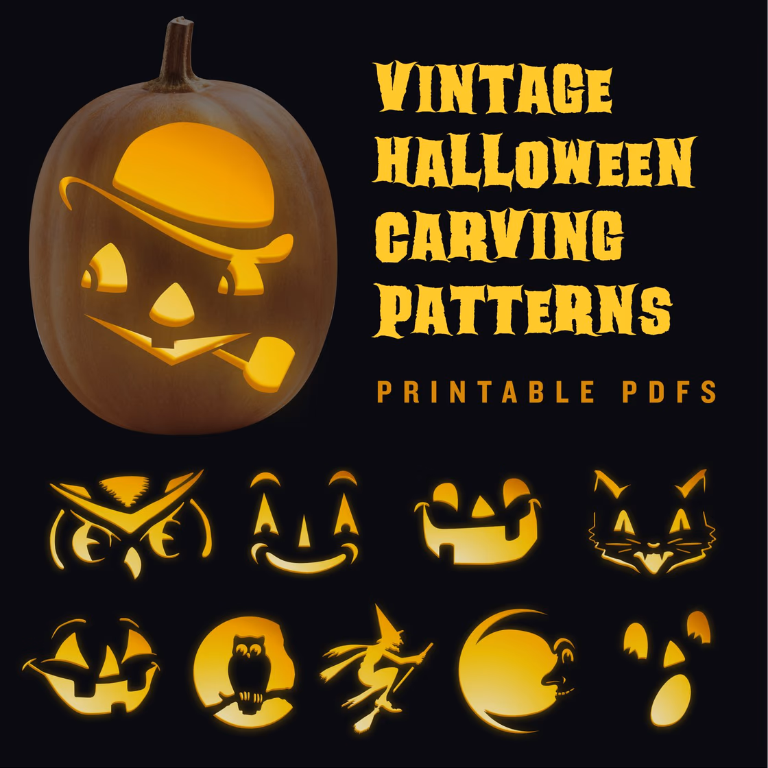 Vintage pumpkin carving stencil, view 2