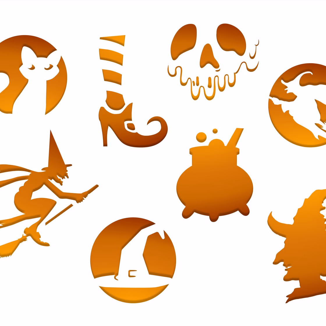 Witch pumpkin carving stencil, view 6