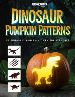 Dinosaur Pumpkin Patterns: 26 Jurassic Pumpkin Carving Stencils, paperback pattern book cover